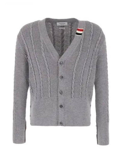 Cable Knitwear Virgin Wool Cardigan Grey - THOM BROWNE - BALAAN 2