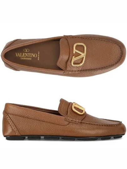 Men's V Logo Signature Leather Loafers Brown - VALENTINO - BALAAN 2