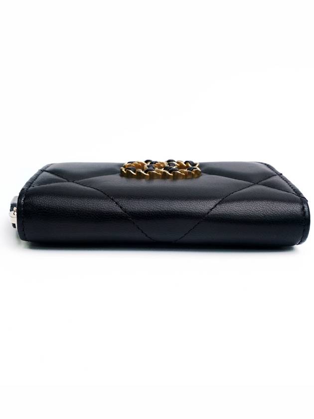 Nineteen Gold CC Logo Zipper Card Wallet Black - CHANEL - BALAAN.