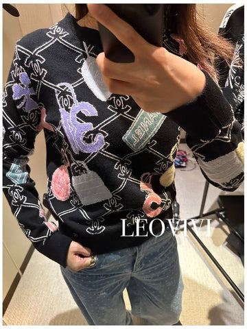 CC Logo Pattern Cashmere Knit Pullover 34 P72298 - CHANEL - BALAAN 1