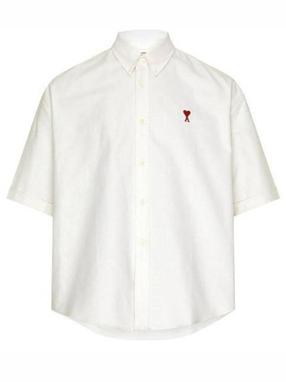 Men's Boxy Fit Embroidered Logo Short Sleeve Shirt White - AMI - BALAAN 2