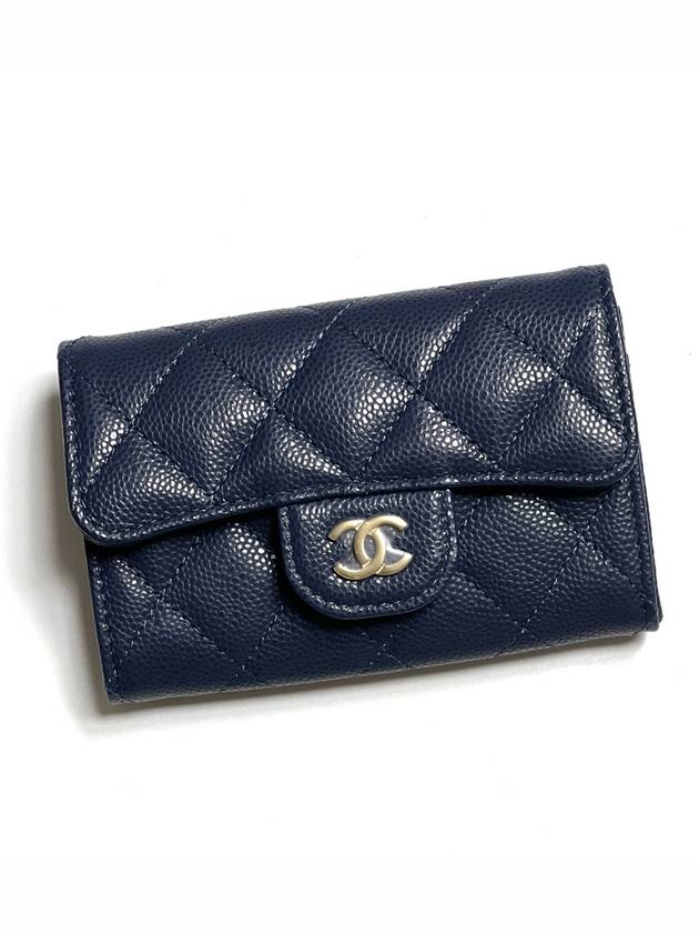 Classic Caviar Card Wallet Navy AP0214 Knock Tok - CHANEL - BALAAN 1