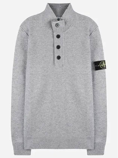 Wappen Patch Half Button Lambswool Knit Top Grey - STONE ISLAND - BALAAN 2