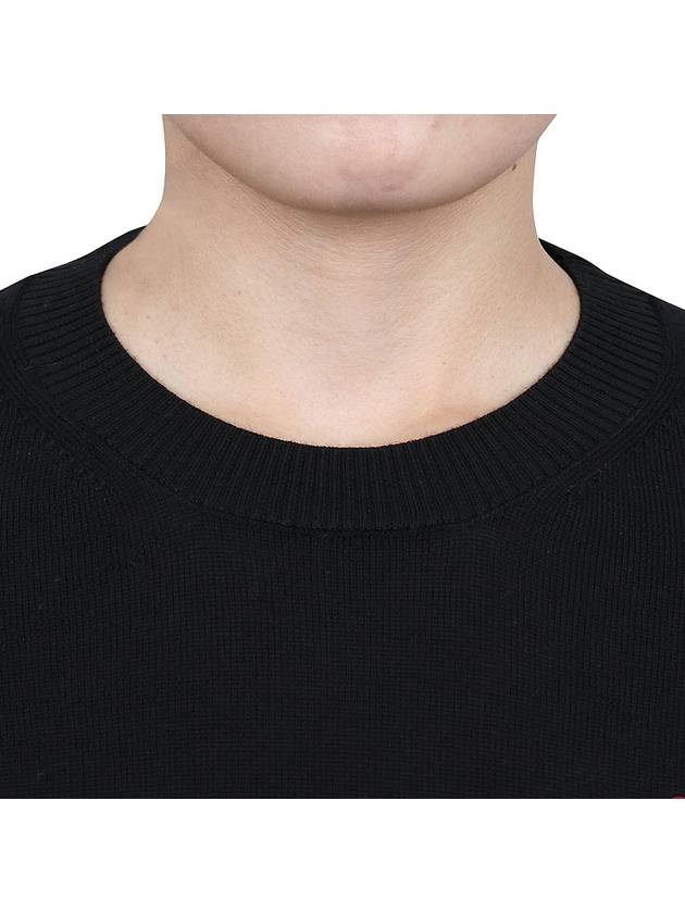 Heart Logo Crew Neck Merino Wool Knit Top Black - AMI - BALAAN 6