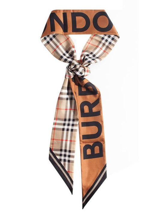 Vintage Check Logo Print Silk Skinny Reversible Scarf Archive Beige - BURBERRY - BALAAN 2