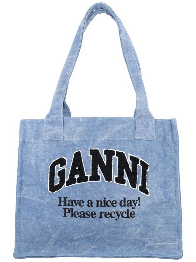 Embroidered Logo Canvas Large Tote Bag Blue - GANNI - BALAAN 1