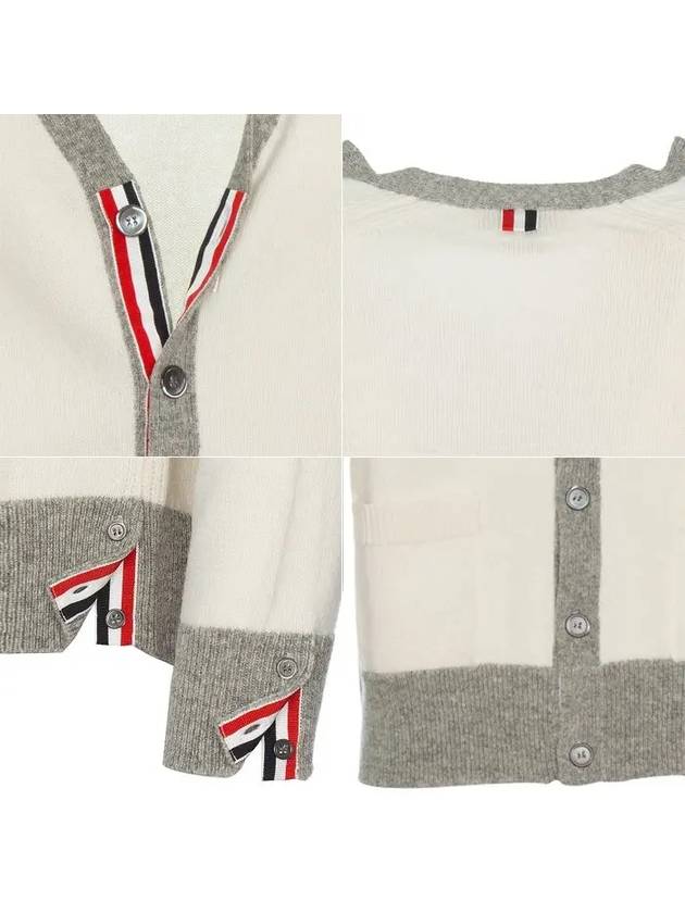 V-Neck 4-Bar Wool Cardigan White - THOM BROWNE - BALAAN 10