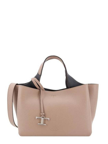 T Timeless Leather Small Tote Bag Beige - TOD'S - BALAAN 1