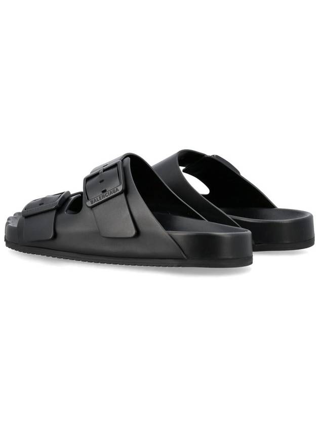 Sunday Double Buckle Leather Slippers Black - BALENCIAGA - BALAAN 5