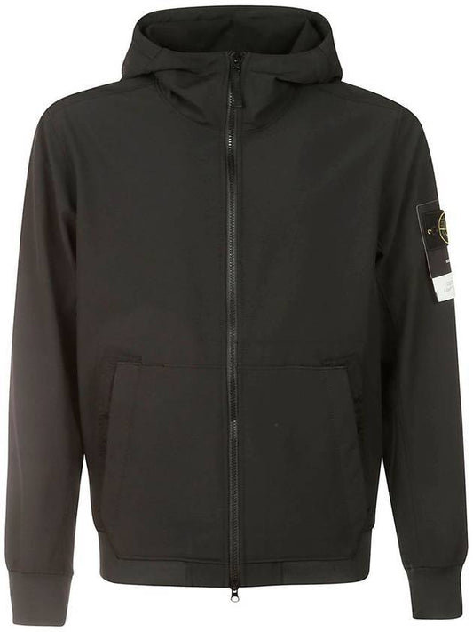 Men's Wappen Patch Softshell Hoodie Zip-up Black - STONE ISLAND - BALAAN.