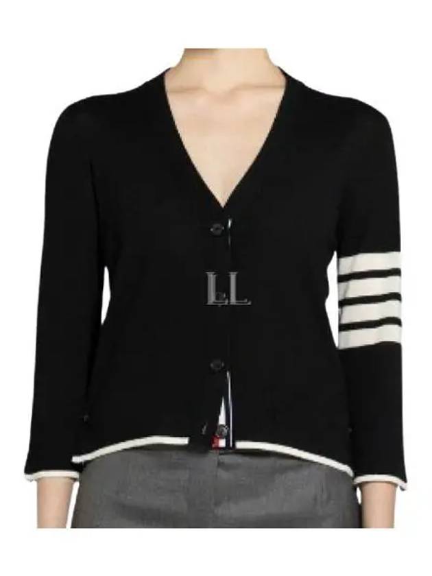 4 Bar Relaxed Fit Fine Merino Wool Cardigan Black - THOM BROWNE - BALAAN 2