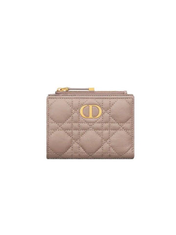 Caro Dahlia Supple Cannage Calfskin Half Wallet Sand - DIOR - BALAAN 1