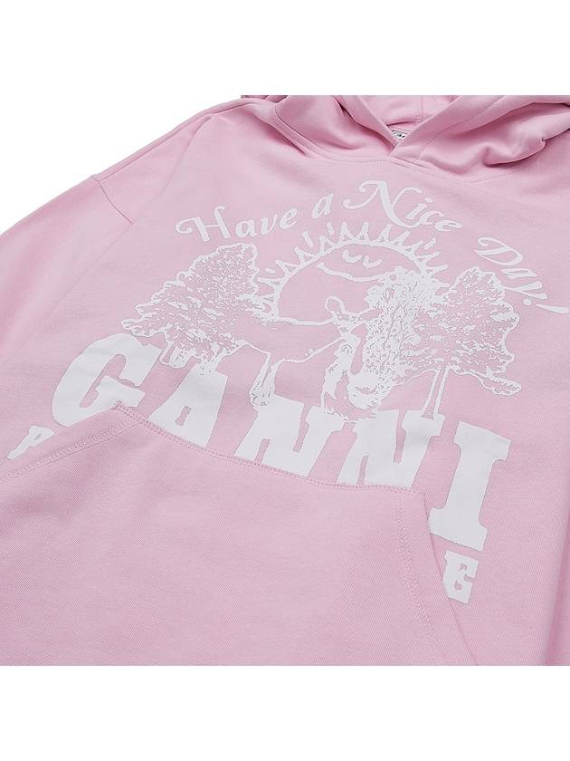 Women's Logo Print Organic Cotton Hoodie Pink - GANNI - BALAAN 4