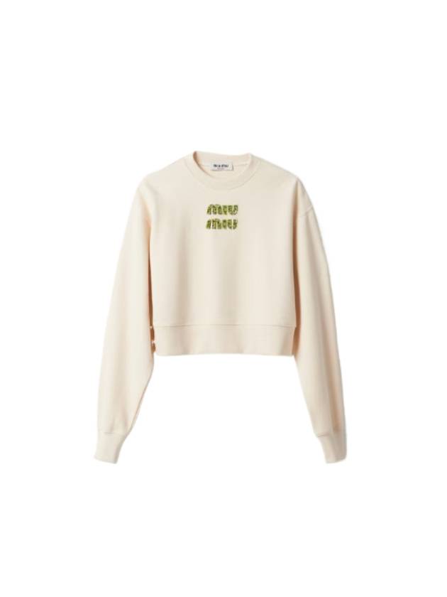 Embroidered Logo Cropped Sweatshirt Natural - MIU MIU - BALAAN 1