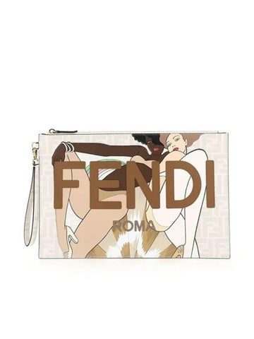 Large Flat Clutch Bag Beige - FENDI - BALAAN 1