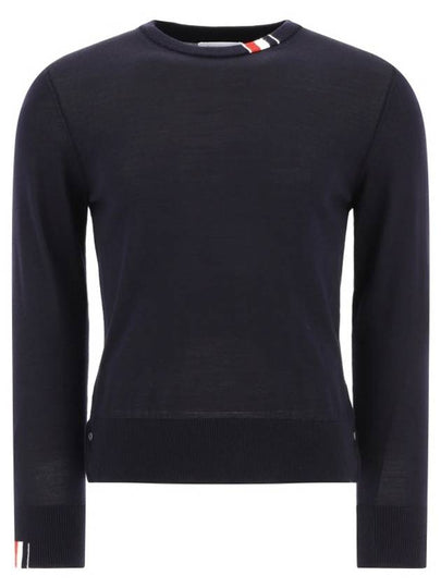 Intarsia Stitch Crew Neck Merino Wool Knit Top Navy - THOM BROWNE - BALAAN 2