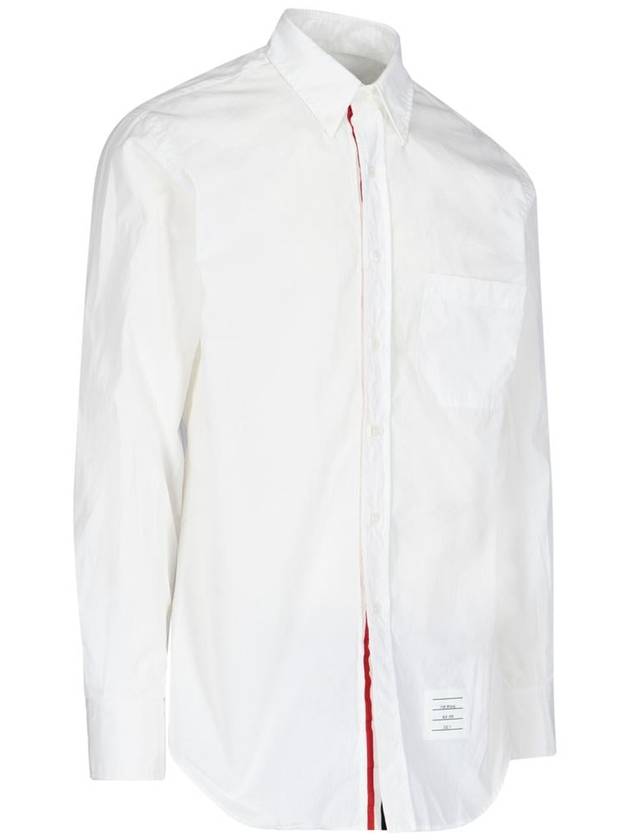 Men's Grosgrain Placket Solid Poplin Long Sleeve Shirt White - THOM BROWNE - BALAAN 3