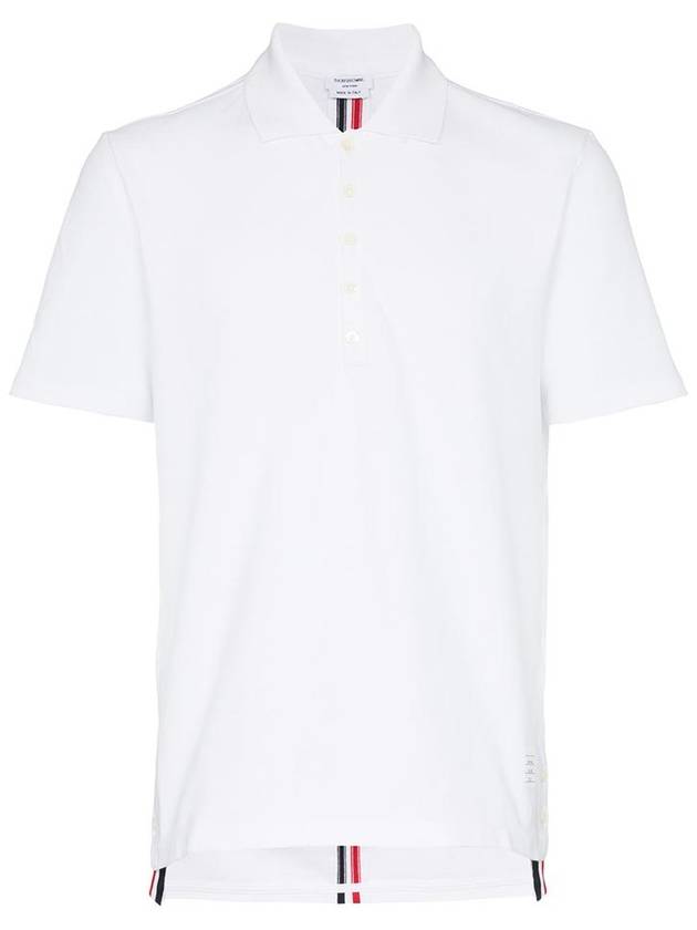 Men's Cotton Pique Center Bag Striped Short Sleeve Polo Shirt White - THOM BROWNE - BALAAN 3