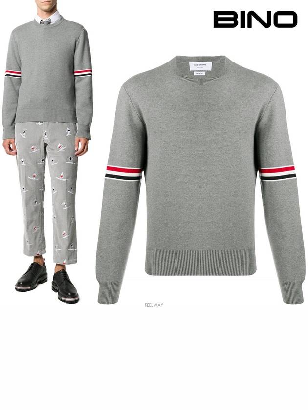 Men's Milan Stitch Armband Crew Neck Knit Top Light Grey - THOM BROWNE - BALAAN 2