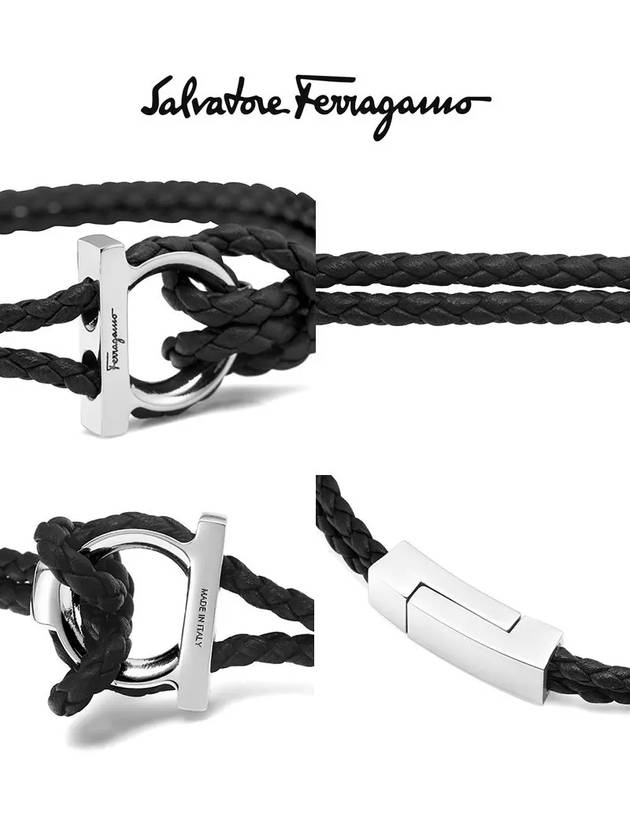 Gancini Leather Bracelet Silver Black - SALVATORE FERRAGAMO - BALAAN 5