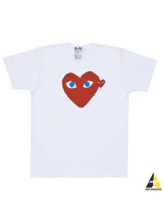 Play Men's Double Blue Eyes Heart Red Wappen Short Sleeve T-Shirt White - COMME DES GARCONS - BALAAN 2