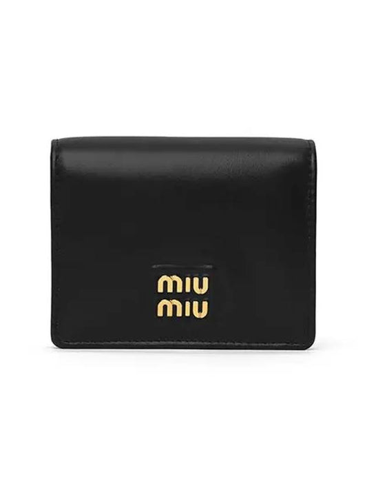 Logo Leather Half Wallet Black - MIU MIU - BALAAN 2