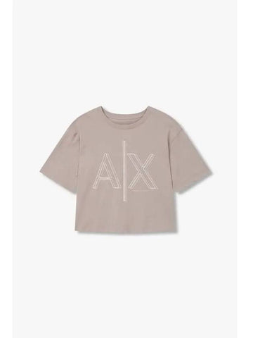 Women s Line Logo Crew Neck T Shirt Beige - ARMANI EXCHANGE - BALAAN 1