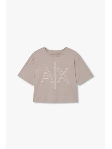 Women s Line Logo Crew Neck T Shirt Beige - ARMANI EXCHANGE - BALAAN 1