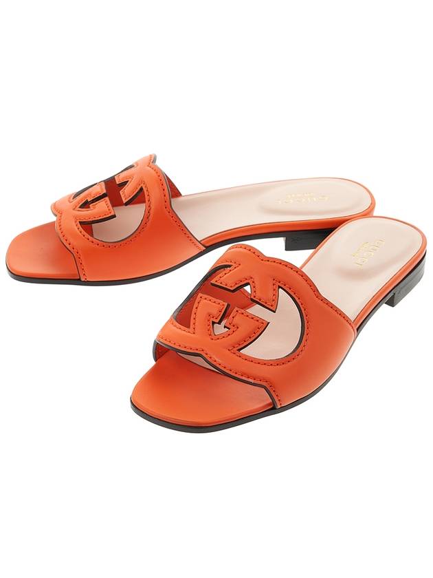 Interlocking G Cutout Sandals Slippers Orange - GUCCI - BALAAN.