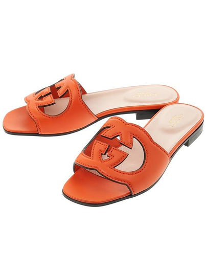 Women's Interlocking G Cut Out Slide Sandals Orange - GUCCI - BALAAN 2