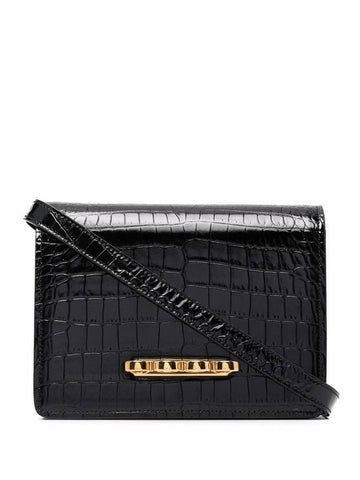 Crocodile Leather 4 Ring Shoulder Bag Black - ALEXANDER MCQUEEN - BALAAN 1