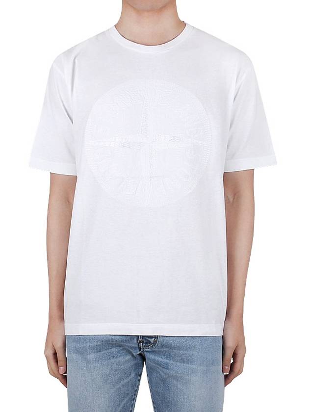 Men's Embroidered Logo Short Sleeve T-Shirt White - STONE ISLAND - BALAAN 3