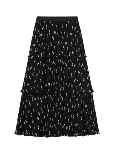 Bow Print Pleated Skirt Black - MAJE - BALAAN 1