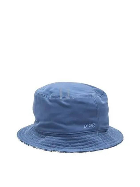 Embroidered Logo Reversible Cotton Bucket Hat Blue - DIOR - BALAAN 2