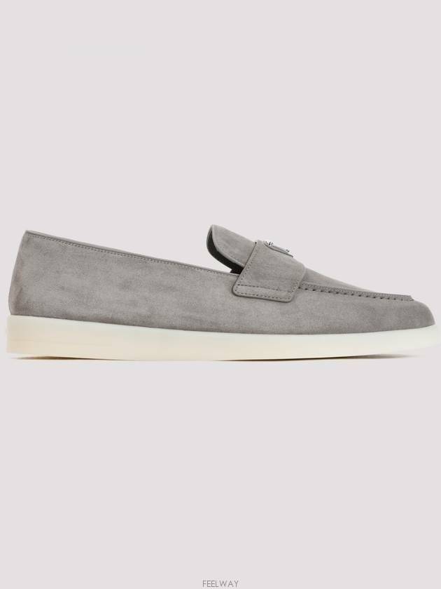 Triangle Logo Suede Loafers Grey - PRADA - BALAAN 3