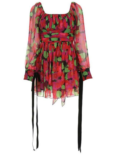 Flower Ribbon Cuffs Short Dress Red - SAINT LAURENT - BALAAN 2