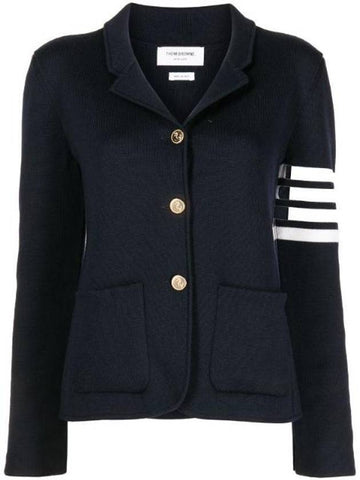 Women's Double Face Fine Merino Wool 4 Bar Stripe Sports Single Coat Navy - THOM BROWNE - BALAAN 1