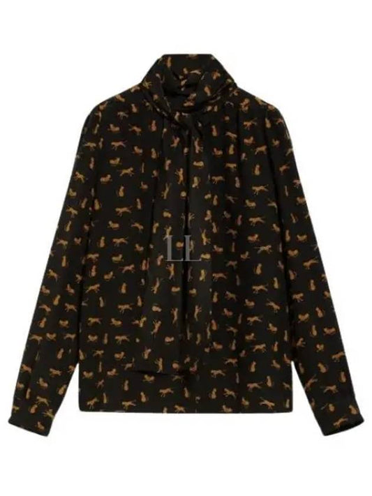 Women's Leopard Print Silk Blouse Black - MAX MARA - BALAAN 2