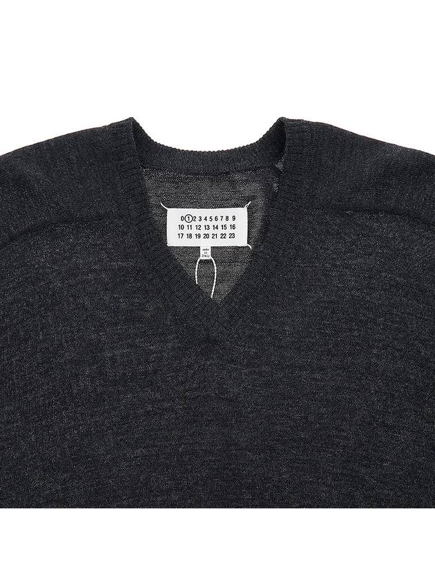 V-neck Stitch Wool Knit Top Dark Grey - MAISON MARGIELA - BALAAN.