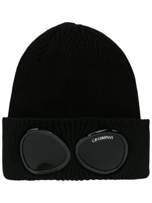 Goggle Detail Ribbed Beanie Black - CP COMPANY - BALAAN 1