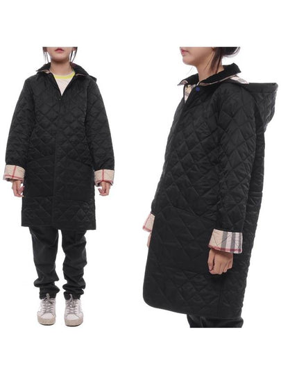 Kids Corduroy Collar Diamond Hooded Quilted Jacket Black - BURBERRY - BALAAN 2