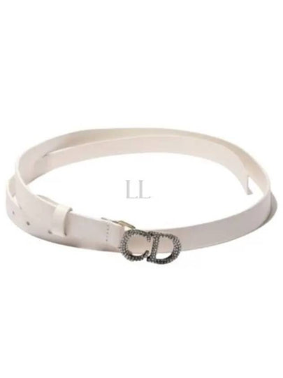 Crystal Logo Saddle Leather Belt White - DIOR - BALAAN 2