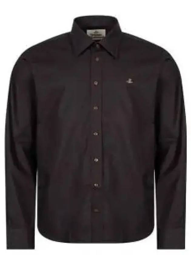 Embroidered Logo Big Collar Cotton Long Sleeve Shirt Black - VIVIENNE WESTWOOD - BALAAN 2