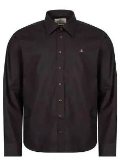 Embroidered Logo Big Collar Cotton Long Sleeve Shirt Black - VIVIENNE WESTWOOD - BALAAN 2