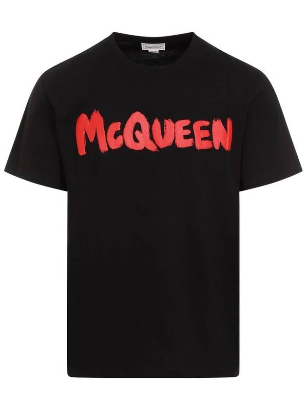 Graffiti Logo Print Short Sleeve T-Shirt Red Black - ALEXANDER MCQUEEN - BALAAN 3