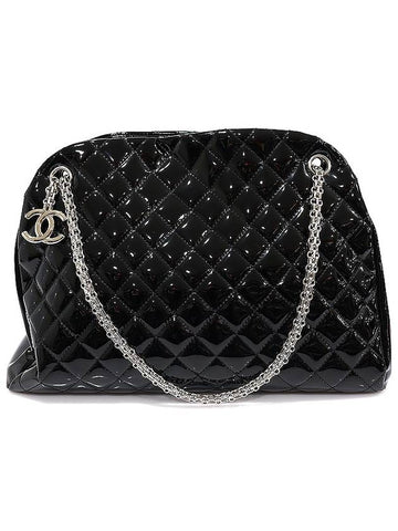 A49855 Black Patent Quilted Silver Chain Just Mademoiselle Bowling Large Shoulder Bag 15th - CHANEL - BALAAN 1