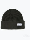 Logo Patch Knit Beanie Green - GANNI - BALAAN 2