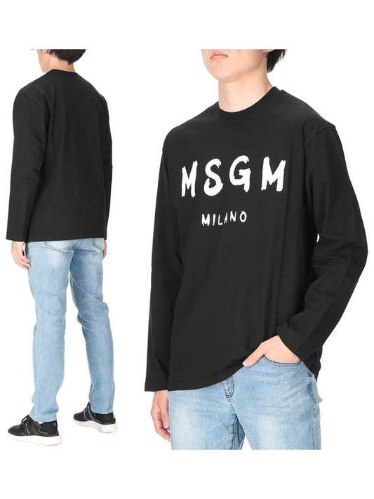 Milano Brushed Logo Long Sleeve T-Shirt Black - MSGM - BALAAN.