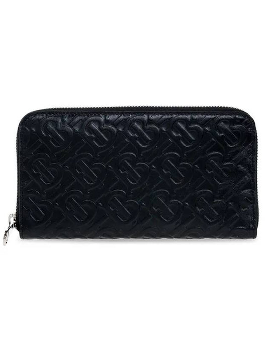 Monogram Leather Zipper Round Long Wallet Black - BURBERRY - BALAAN.