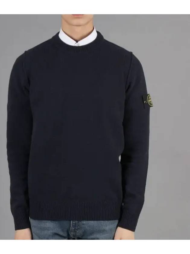 Logo Patch Crew Neck Wool Knit Top Navy - STONE ISLAND - BALAAN 2